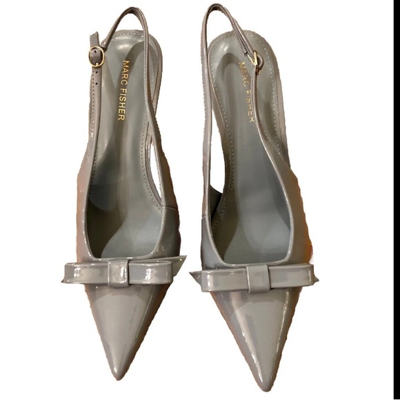 Marc Fisher RAYMA Pump Slingback Heels Patent 10M NWT Light Blue BOW $99 NIB - Picture 10 of 10